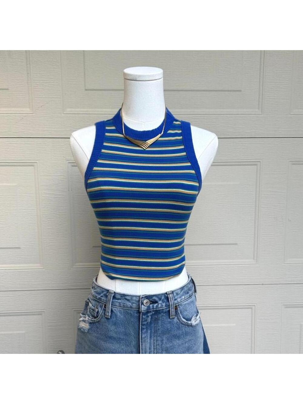 Wild Fable Blue Striped Ribbed Crop Tank Top XS